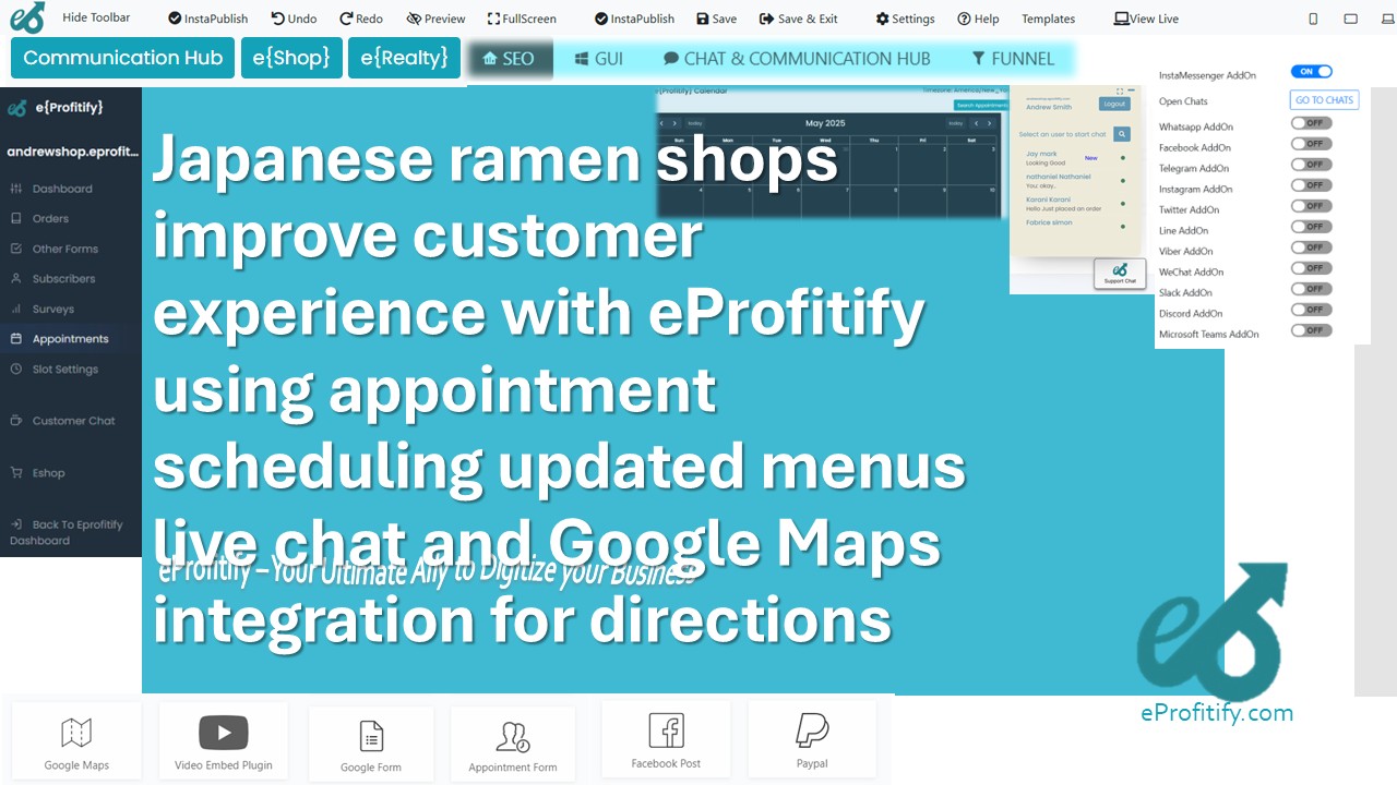 Japanese ramen shops improve customer experience with eProfitify using appointment scheduling updated menus live chat and Google Maps integration for directions